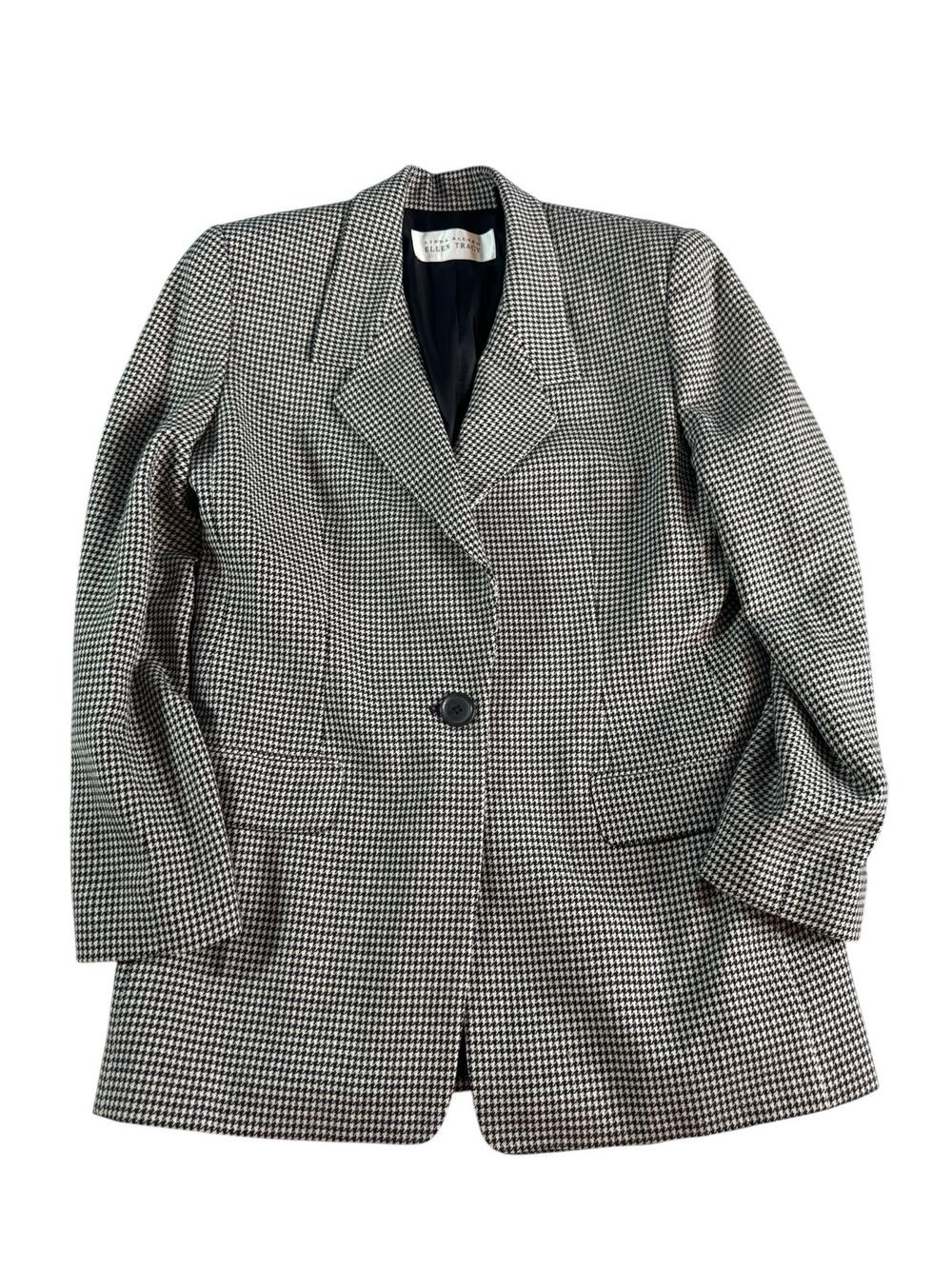 Vintage Linda Allard Ellen Tracy Blazer 12 Wool Houndstooth Made USA Jacket
